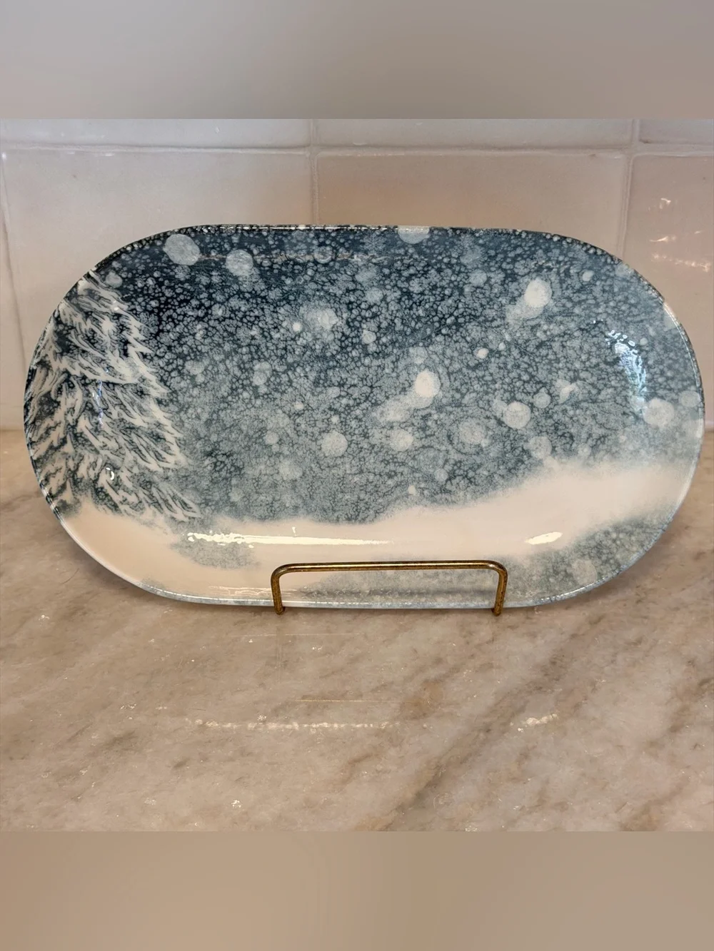 Intensa Home Blue Snowfall Ceramic Serving Platter